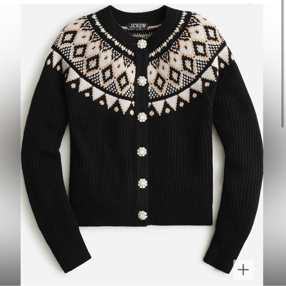 J.Crew fair isle cashmere cardigan rhinestone jewel buttons sweater size S - Picture 1 of 13